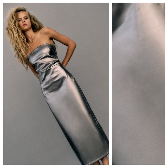 ZARA NEW WOMAN SS23 STEEL METALLIC STRAPLESS DRESS 3067/290/015 - Picture 8 of 12